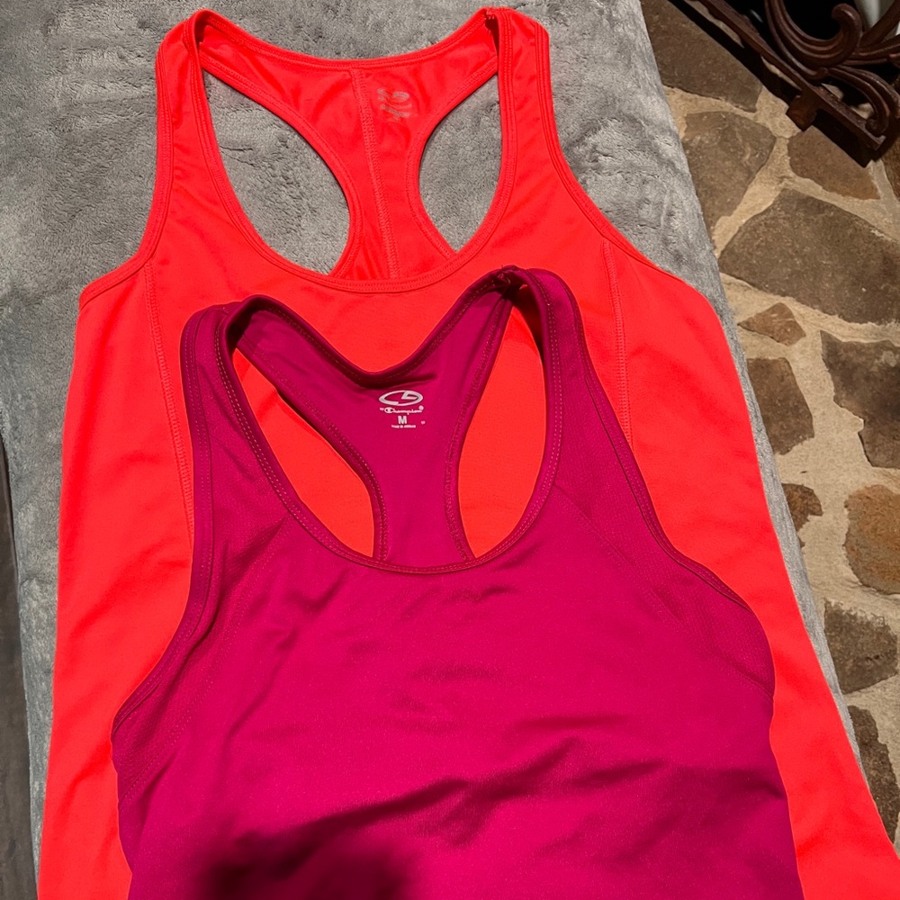 BUNDLE (2) Champion (M) poly/spandex athletic tanks (1 w/built in bra)